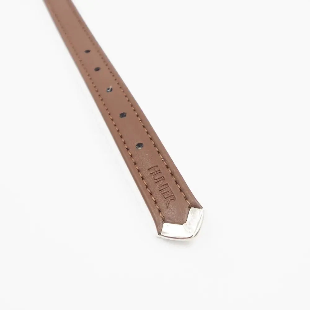 Rudos odinės šuns antkaklis Hunter, 32–38 cm, tvirtas ir patogus, matosi detalės ir užsegimas.