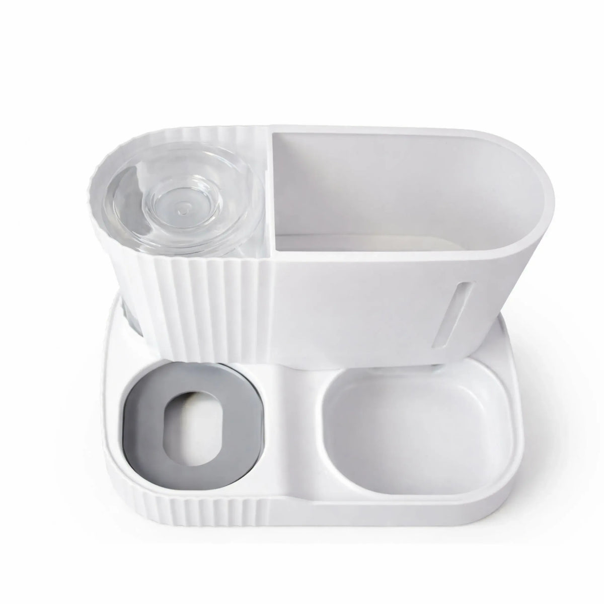 Automatinė maisto ir vandens šėrykla katėms ir šunims, plastikiniai dubenėliai su automatinio maitinimo mechanizmu.