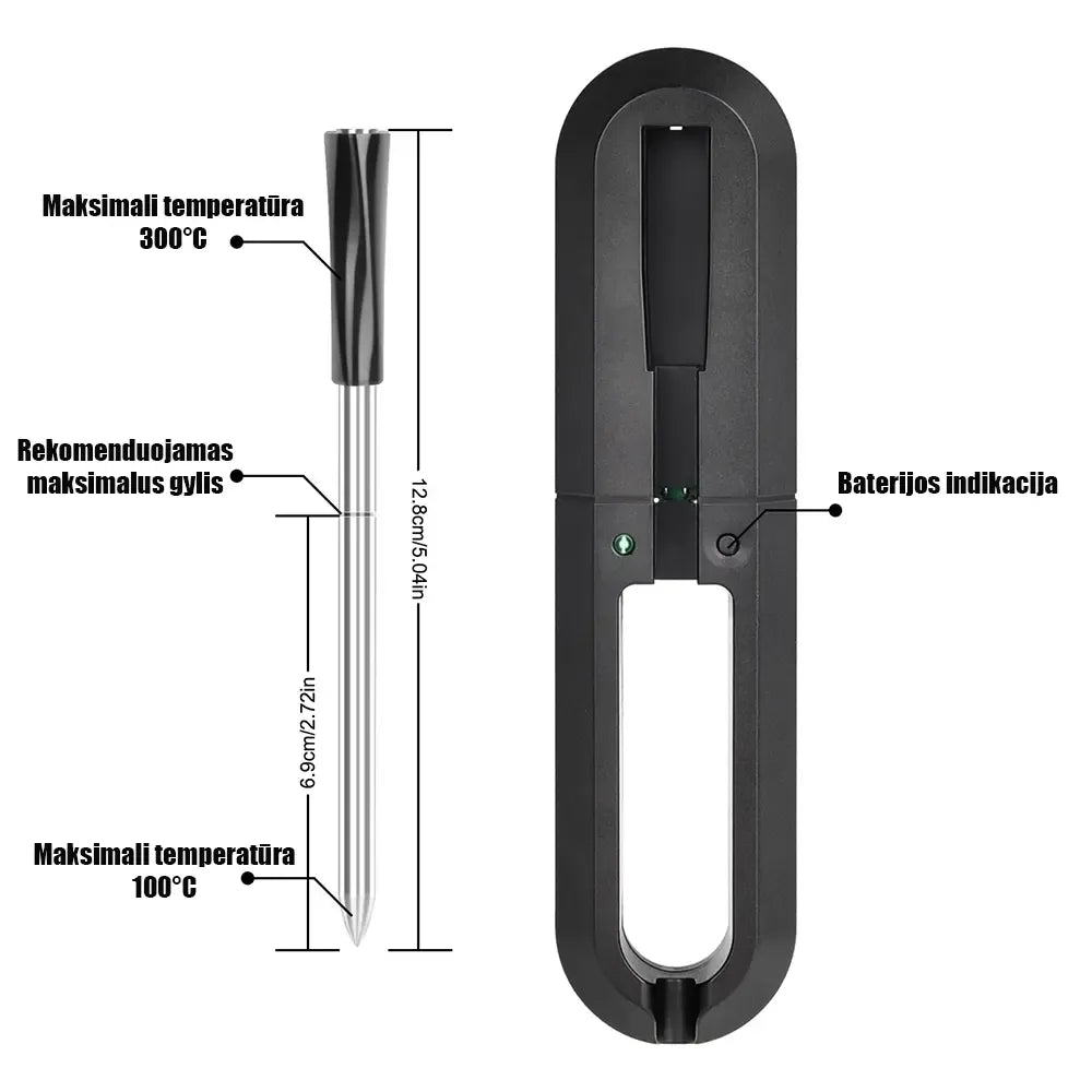 Belaidis išmanusis BBQ termometras TR454A su „Bluetooth“ ryšiu, matuoja maisto temperatūrą virtuvėje ar kepsninėje