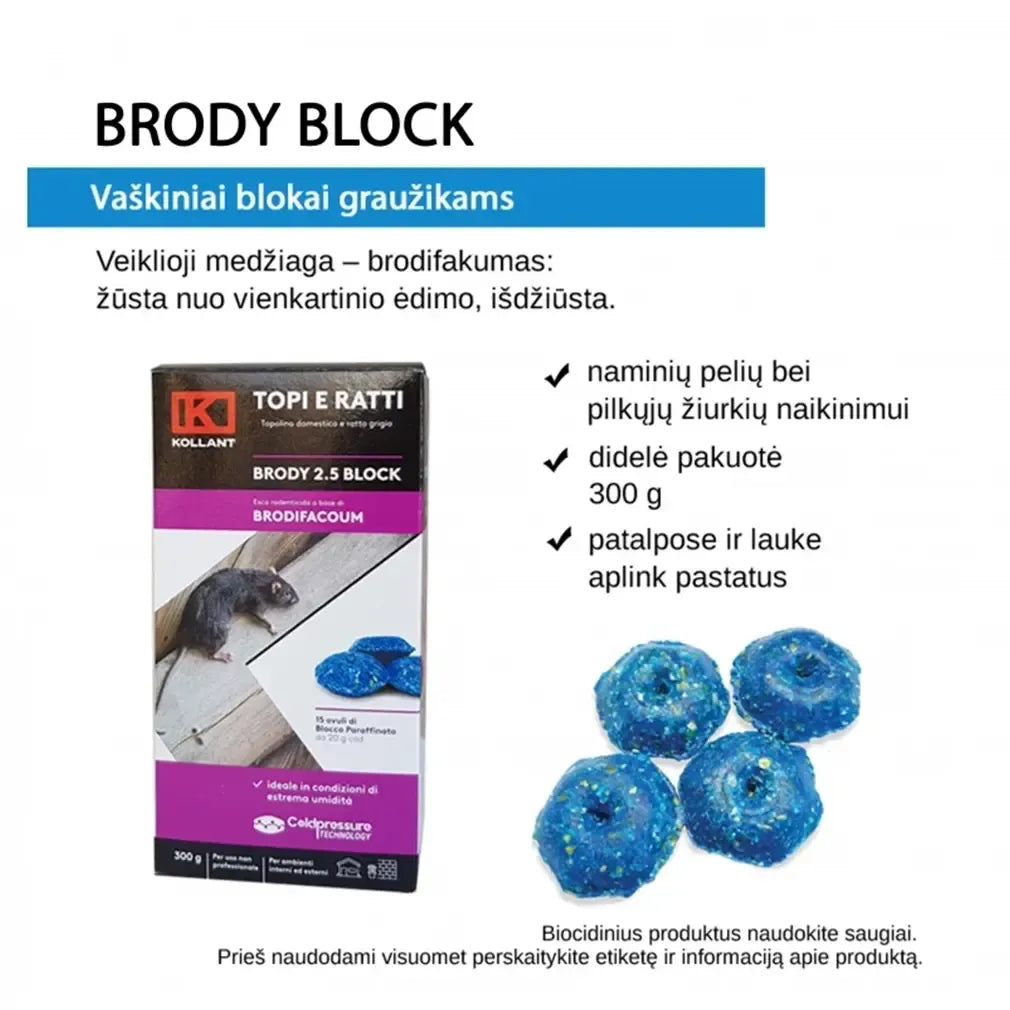 Brody blok vaškiniai blokai graužikams, 300 g, natūralūs ir maistingi, skirti gyvūnų mitybai, pavaizduotas produktas.