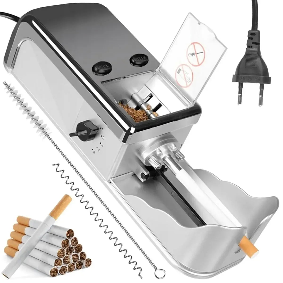 Elektrinė cigarečių pildymo mašinėlė su 5 tankio lygiais, kompaktiška ir patogi naudoti mėgstantiems vapingą.
