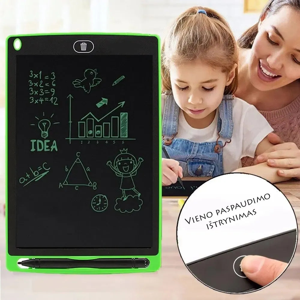 Vaikų elektroninė piešimo lentelė 8.5 colių LCD su rašymo rašikliu ir paspaudžiamomis funkcijomis, skirta kūrybai ir žaidimams.