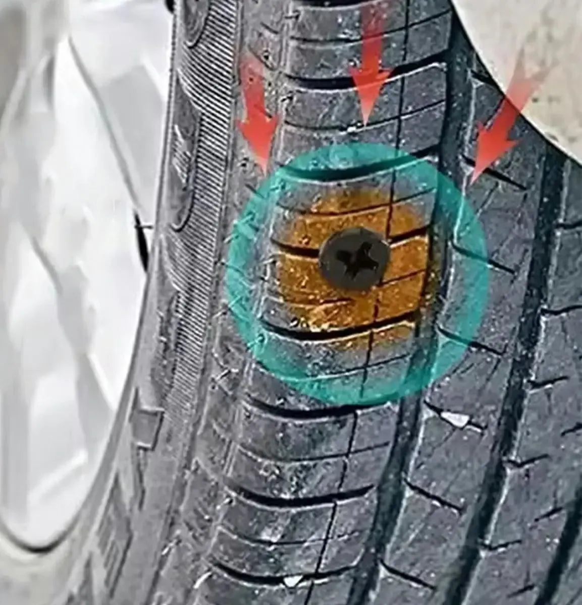 Padangų remonto rinkinys su 10 vulkanizavimo varžtų komplektu, skirtas automobilių padangų remonto darbams.