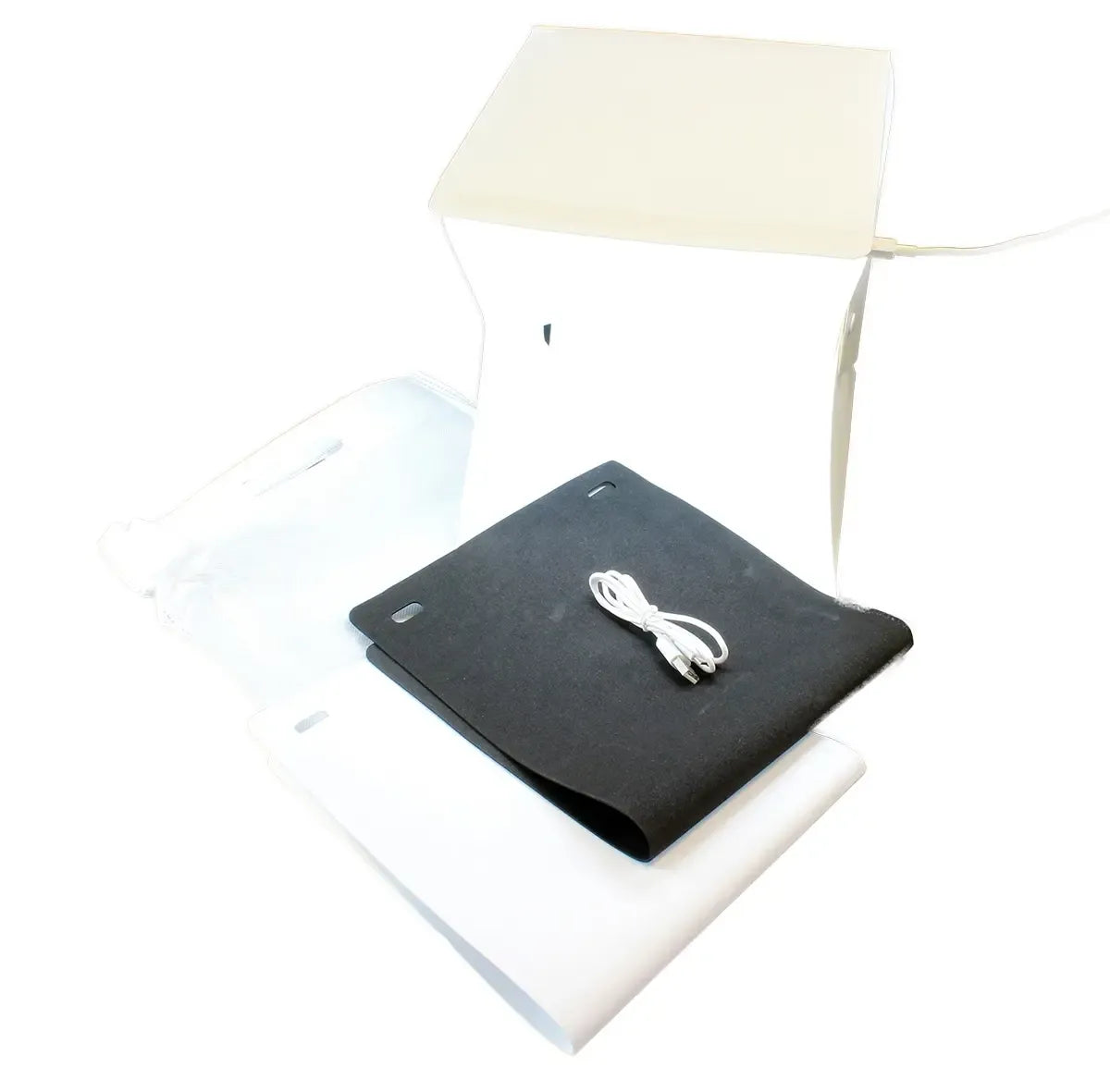 Fotografavimo dėžė su LED apšvietimu, 22x22 cm, prekių fotografijai, patogi studijos įranga produktų fotografijoms.