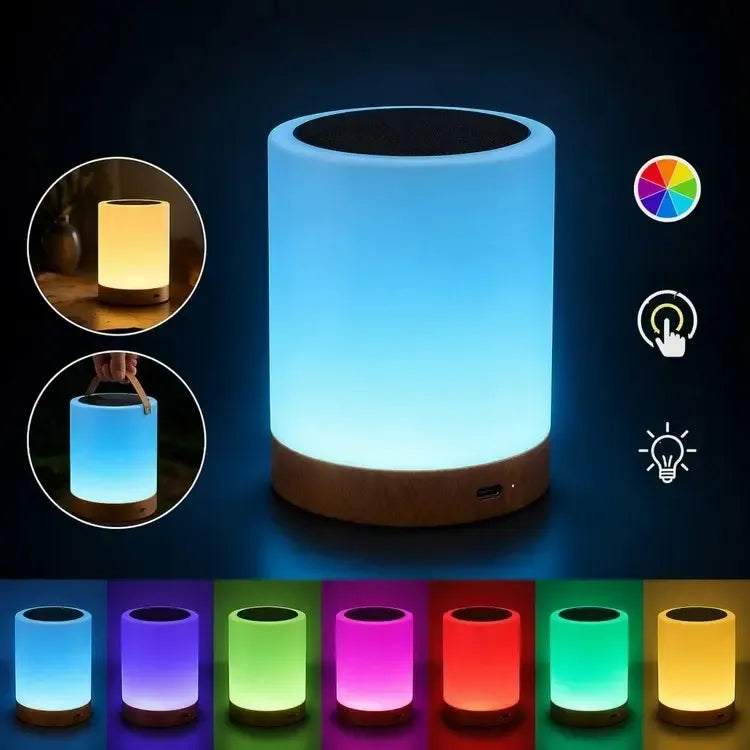 Įkraunama RGB LED naktinė lempa su jutikliniu valdymu, šviečia spalvotomis šviesomis, tinka vaikų kambariui ir miegui.