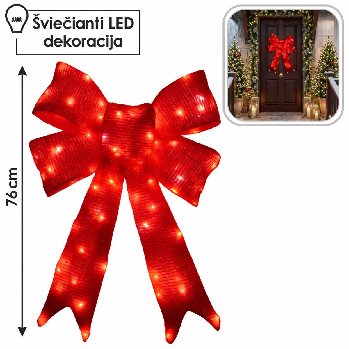 Ziemassvētku 3D LED dekorācija – sarkana lente, 76 cm, 112 LED