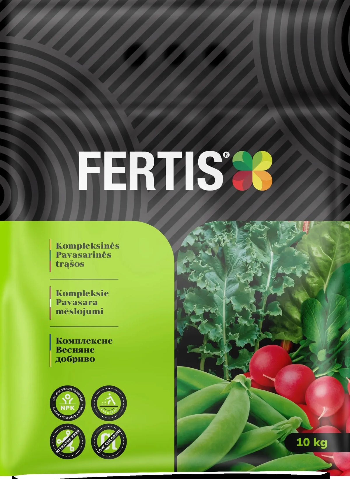 Pavasarinės kompleksinės trąšos FERTIS 10 kg, žemės ūkio trąšos, skirtos augalų tręšimui ir stiprinimui.