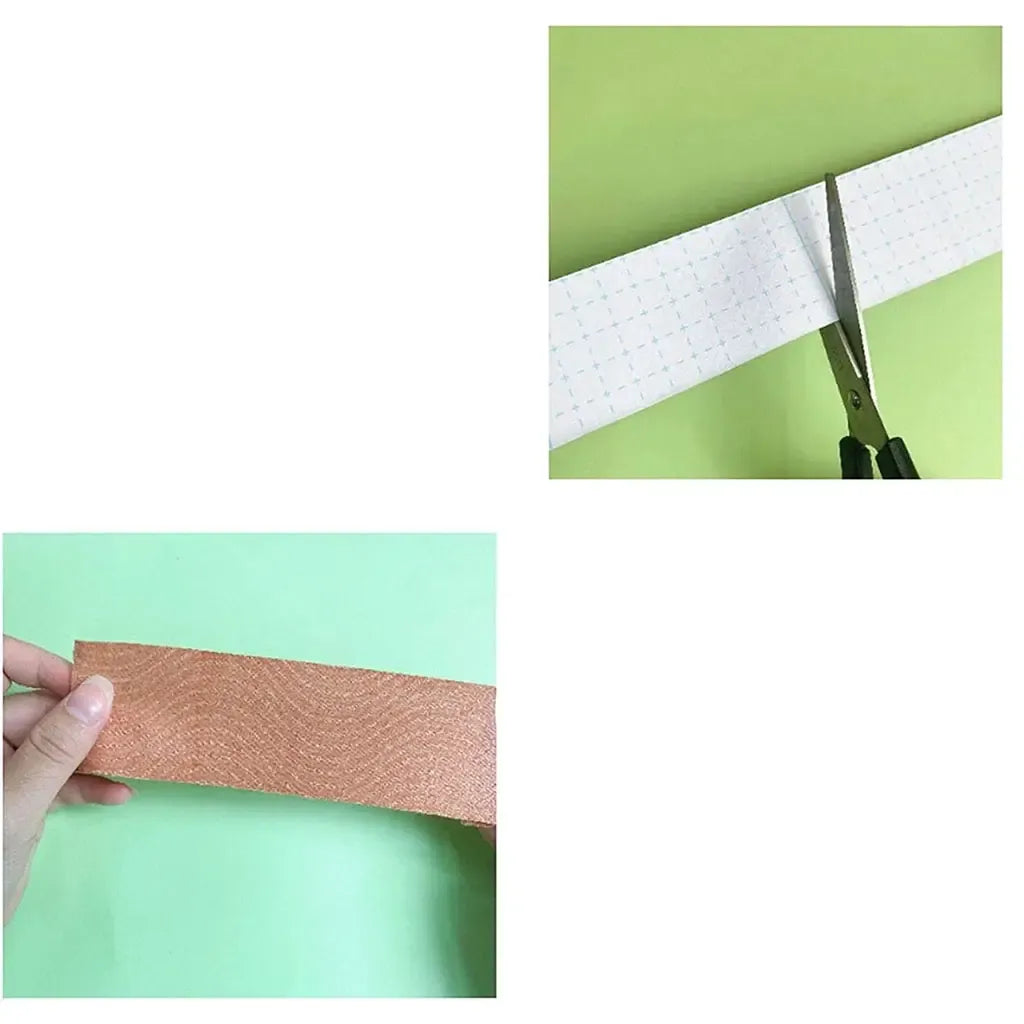 Krūtinę formuojanti lipnioji juosta „Boob Tape“, skirta išryškinti ir palaikyti krūtinę, matoma lipnioji juostos dalis ir oda.