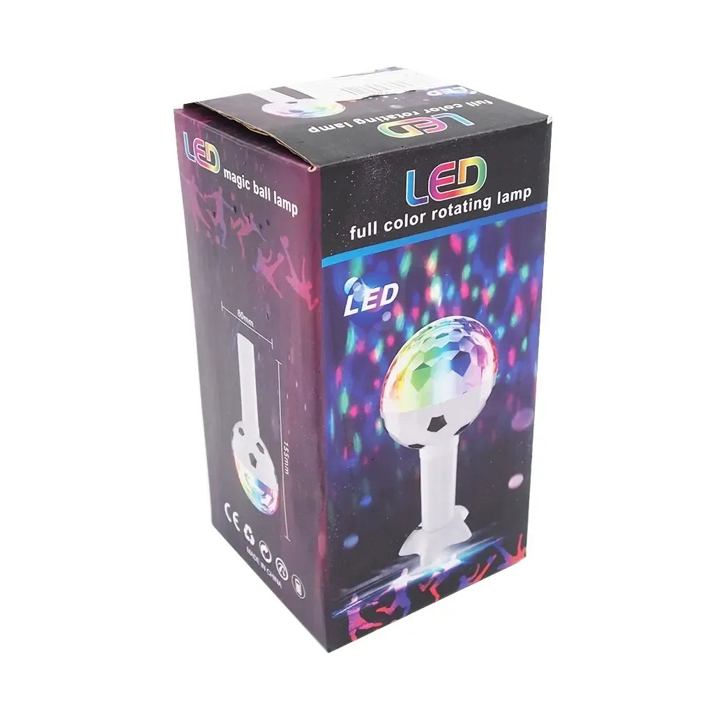 Nešiojamas LED DISCO kamuoliukas vakarėliams, šviečiantis spalvotomis LED šviesomis, puikiai tinka šokių ar vakarėlių apšvietimui