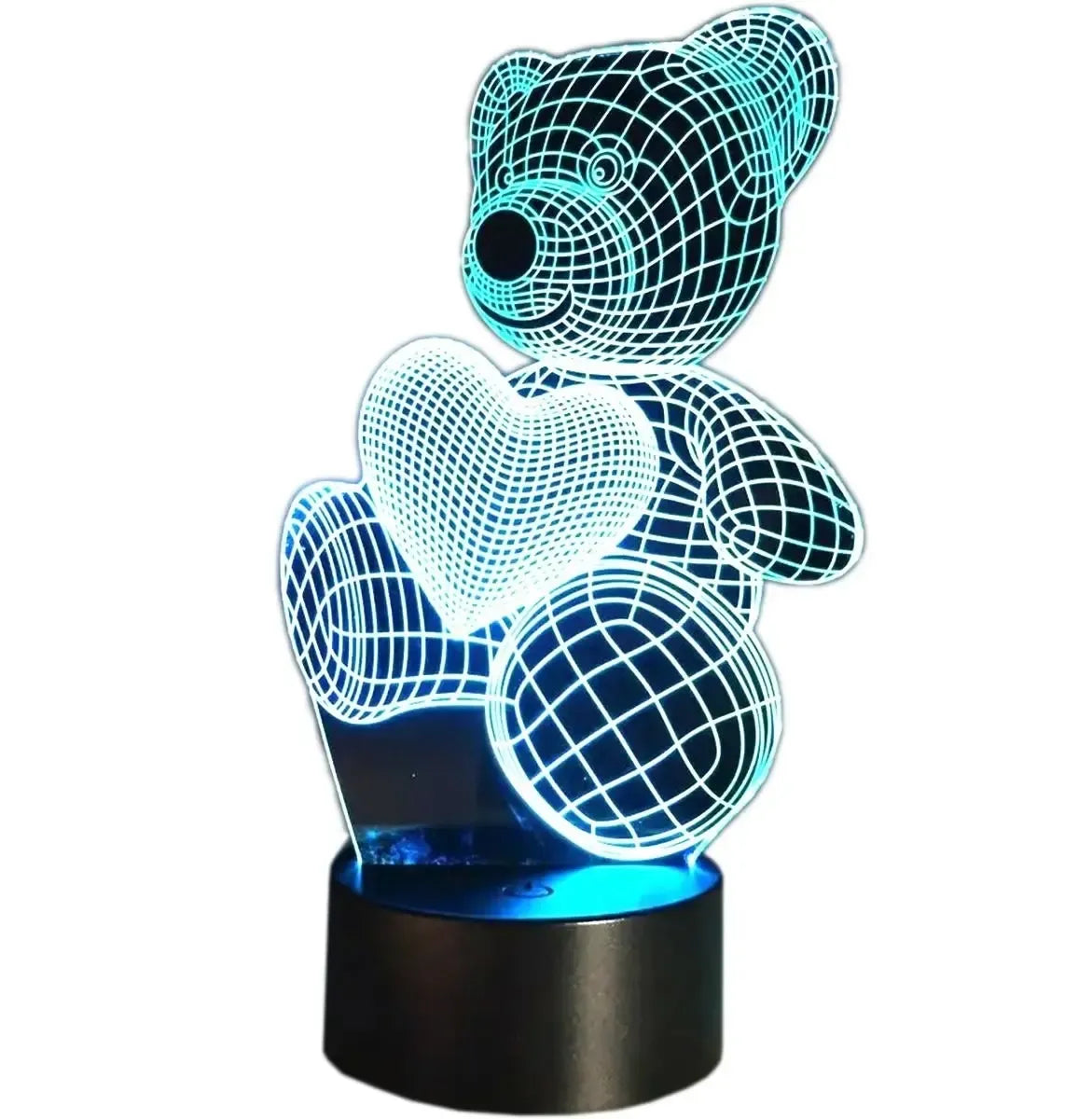 Šviesus RGB LED šviestuvas meškiuko su širdele formos, vaikų kambariui, su spalvų keitimo funkcija, šviesi ir žaisminga.