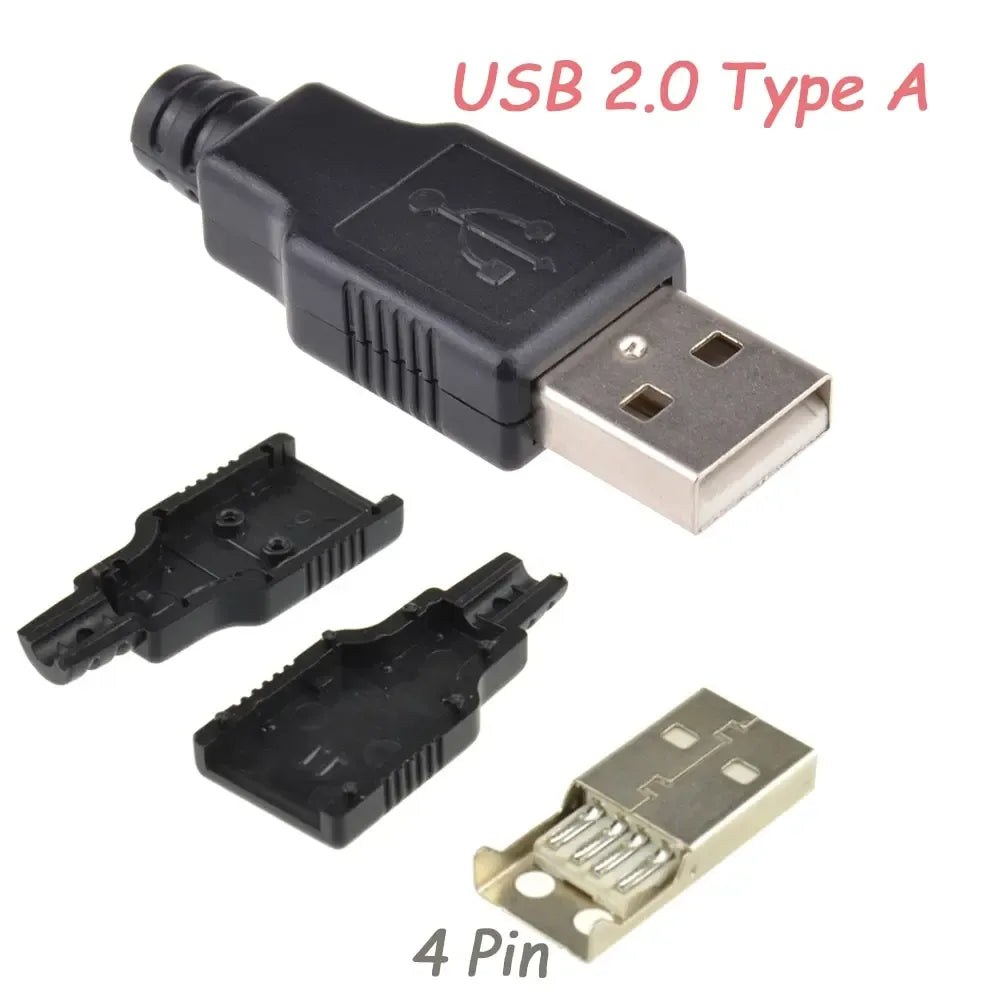 Lituojamas USB Type-A 2.0 vyrų kištukas su 4 pinais, skirta elektronikos jungtis ir remonto darbams.