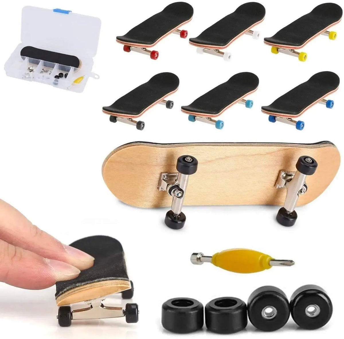 Medinė Finger Board riedlentė XLINE, 10 cm ilgio, su detalėmis ir ratukais, skirta mini riedlentės mėgėjams.