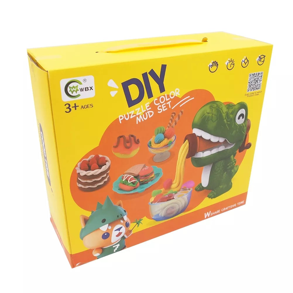 Modelino rinkinys Dino su įvairiomis dalimis, naudojamas modeliavimui ir kūrybai, vaizduojantis dinozaurų figūras.