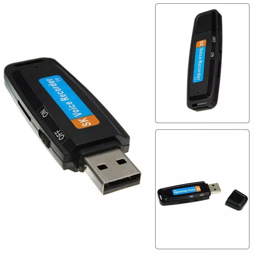 Slaptas USB diktofonas su atminties kortelės palaikymu, kompaktiškas ir diskretiškas įrašymo įrenginys.