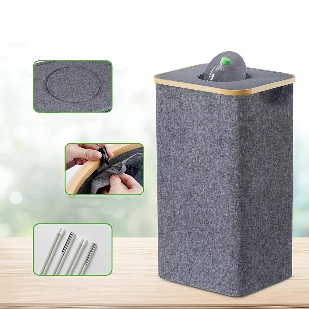 Pilka taros rūšiavimo šiukšliadėžė su dangčiu, tinkama atliekų rūšiavimui ir sandėliavimui namuose ar biure