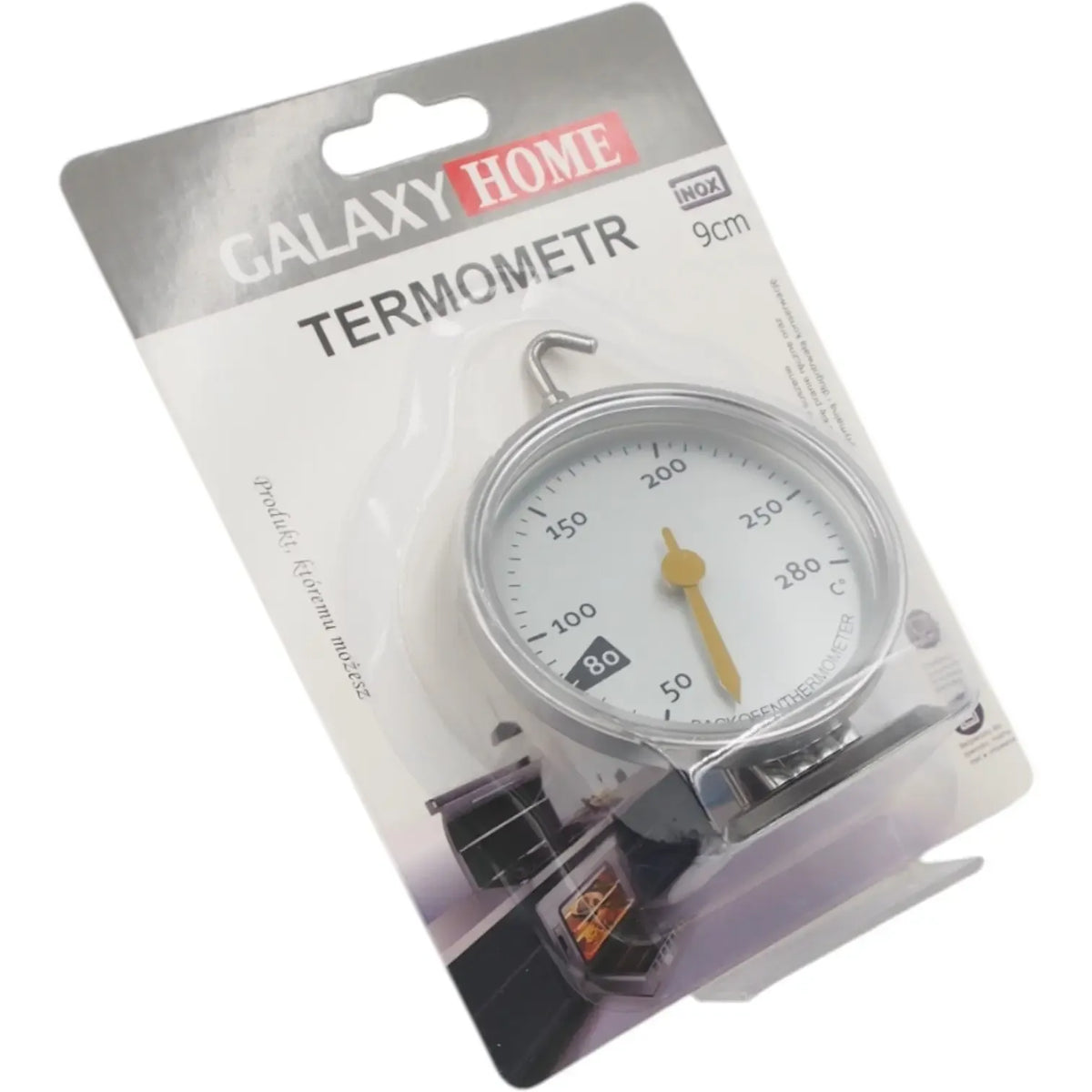Inox orkaitės termometras Galaxy Home, 9 cm ilgis, matuoja temperatūrą ir leidžia tikrą kepimo rezultatą.