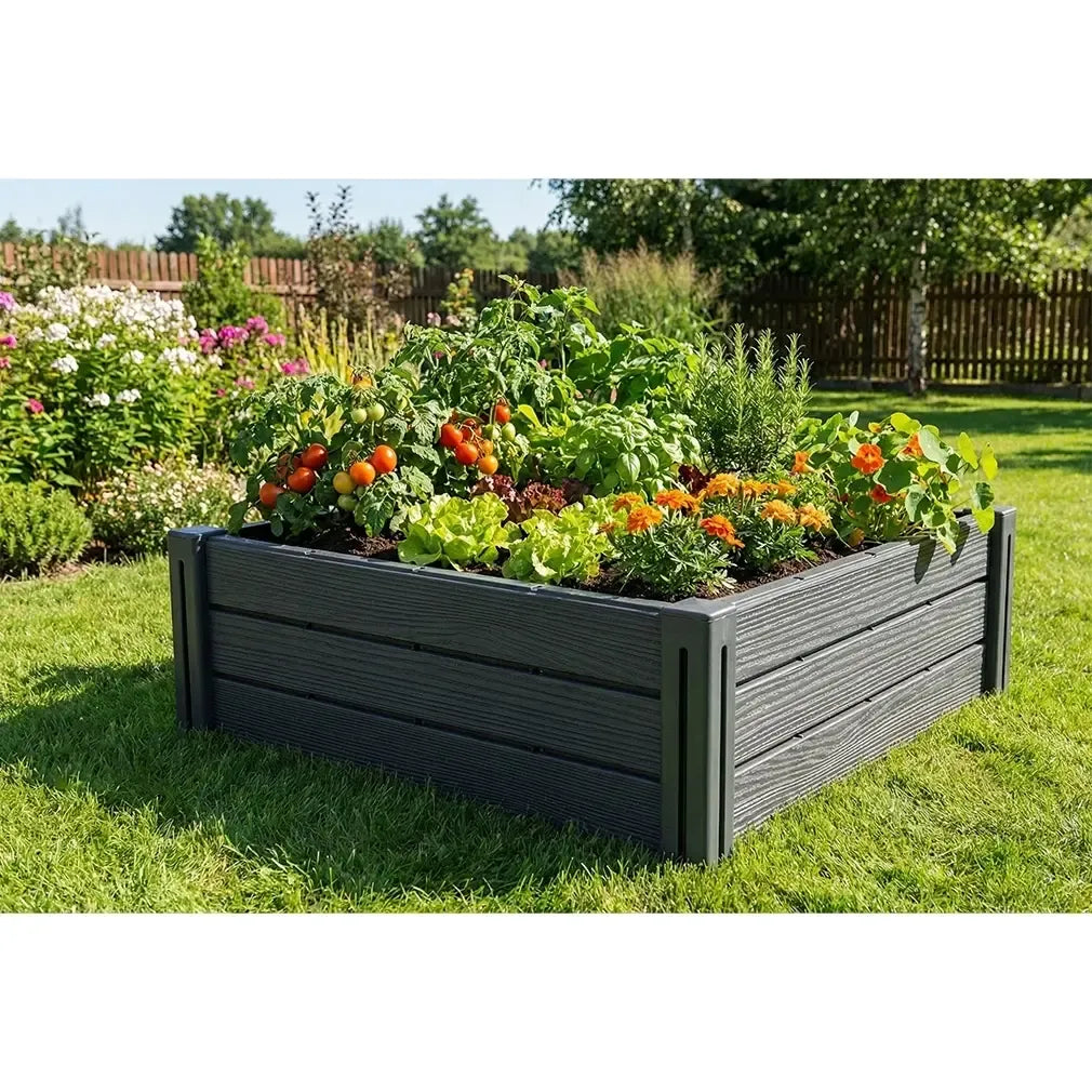 Rudos pakeltos lysvės Base Plant 67L, matmenys 61,8x61,8x23 cm, plastikinė gėlių ir daržovių auginimo vazonas