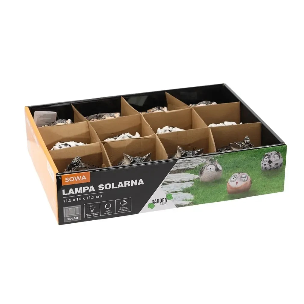 Saulės energija įkraunama sodo lempa „Pelėda“, dekoratyvinis lauko apšvietimas su pelėdos forma ir šviečia tamsoje.
