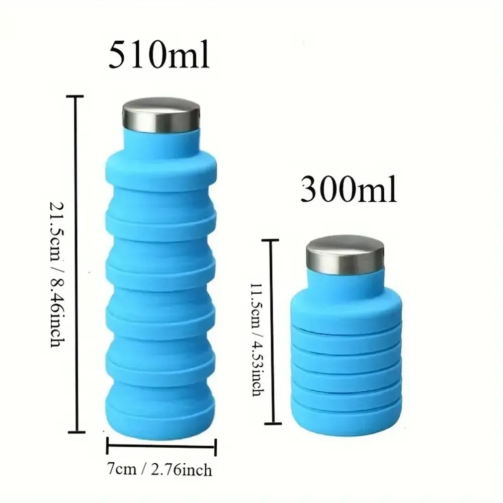 Sulankstoma mėlyna silikoninė gertuvė 550 ml, lanksti ir patogi naudoti, skaidri ir lengva nešiotis.