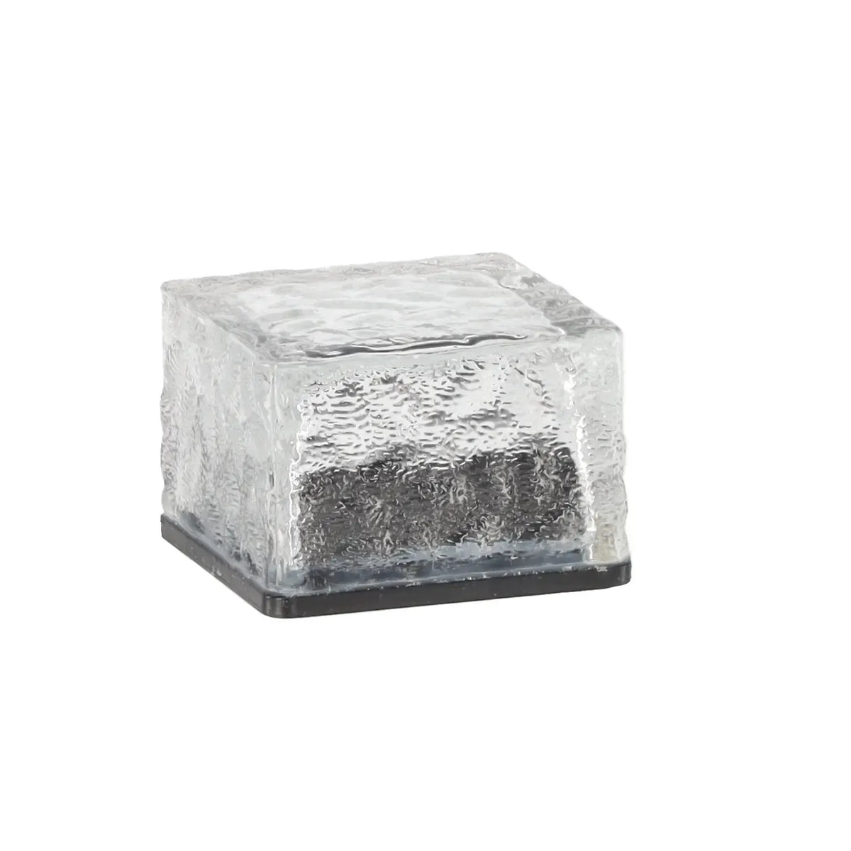 Saulės lempa stiklinė kubo formos, 7x7x5 cm, šaltai balta LED apšvietimas, dekoratyvinis apšvietimas lauko terasai.