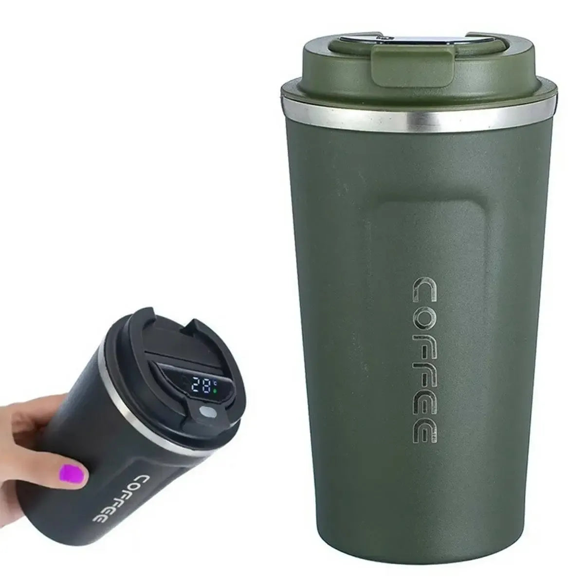 Terminis puodelis su skaitmeniniu temperatūros ekranu, 510 ml, nerūdijančio plieno, temperatūros rodymas, kelionei ar darbui