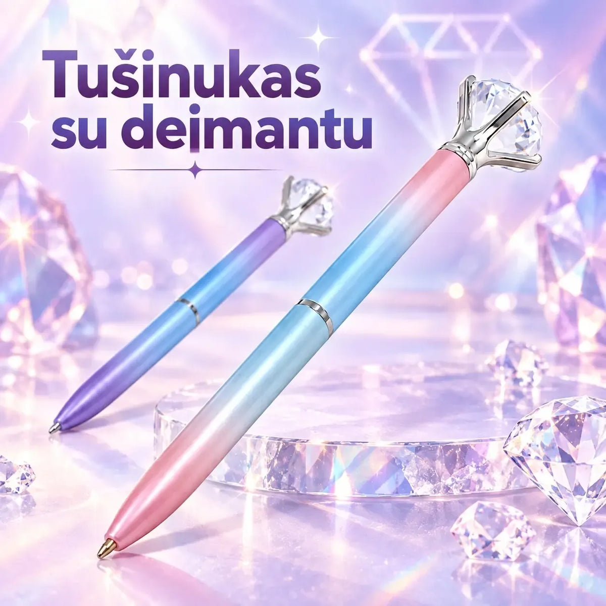 Tušinukas su dekoratyviniu kristalu, rašiklio rašiklis, elegantiškas rašymo reikmenys su blizgiu akmeniu