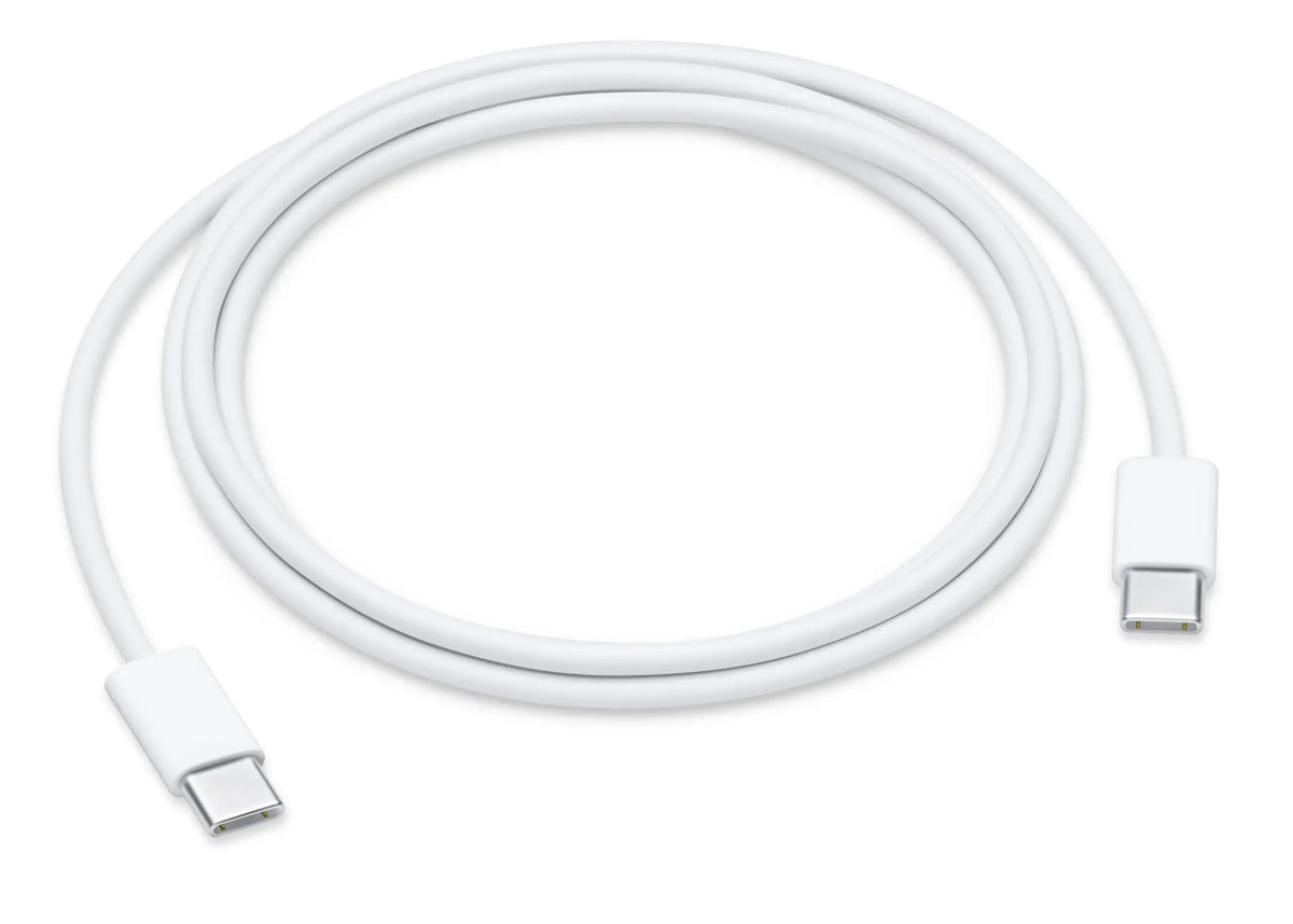 USB-C į USB-C greito įkrovimo laidas, 1 m, baltas, tinkamas įkrovimui ir duomenų perdavimui.