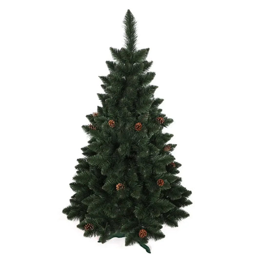 Dirbtinė kalėdinė eglutė „De Luxe“ su kankorėžiais, 120 cm aukščio, dekoratyvi ir natūraliai atrodančio dizaino.