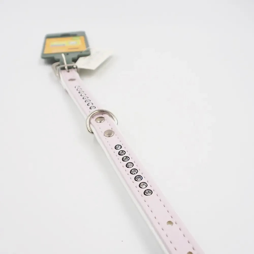 Rožinis odinis šuns antkaklis Hunter su Swarovski kristalais, 17–20,5 cm, elegantiškas ir blizgus augintinio aksesuaras.