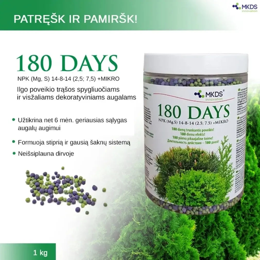 Ilgo poveikio spygliuočių ir visžalių augalų trąšos, 1 kg, ilgaamžės trąšos spygliuočiams ir visžaliams augalams