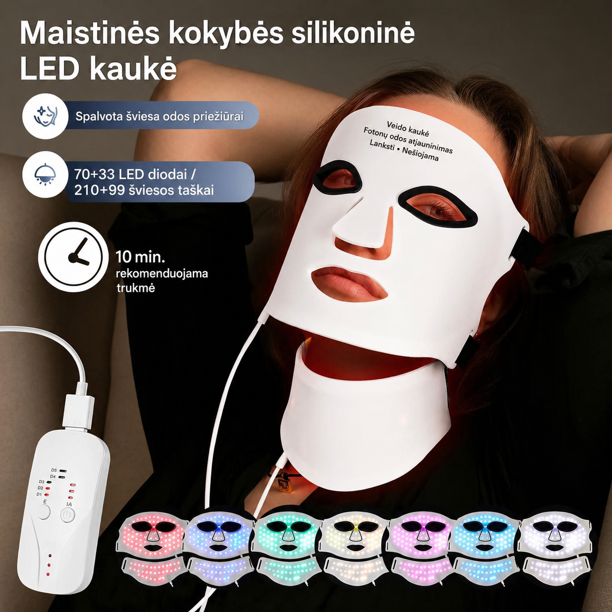 Silikona LED maska sejai un kaklam
