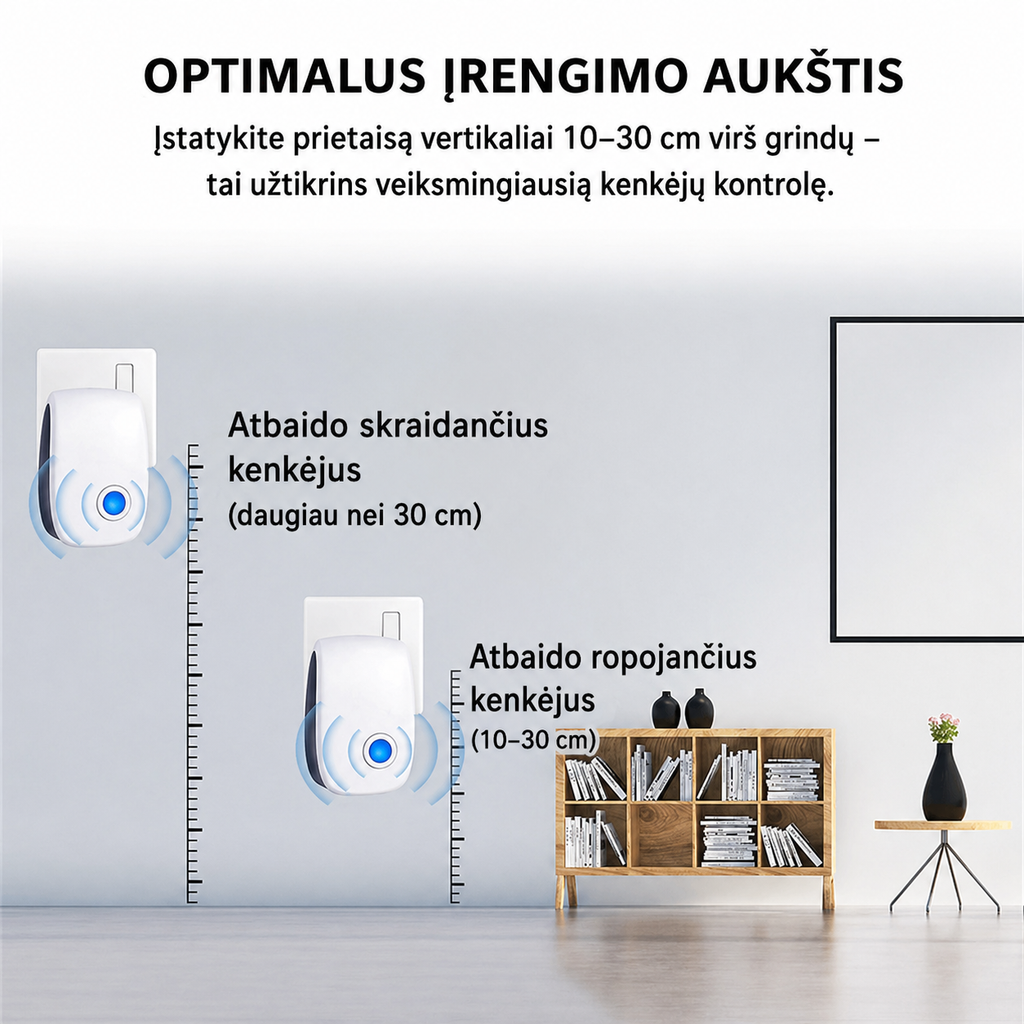 Ultraskaņas grauzēju un kukaiņu atbaidīšanas aparāts
