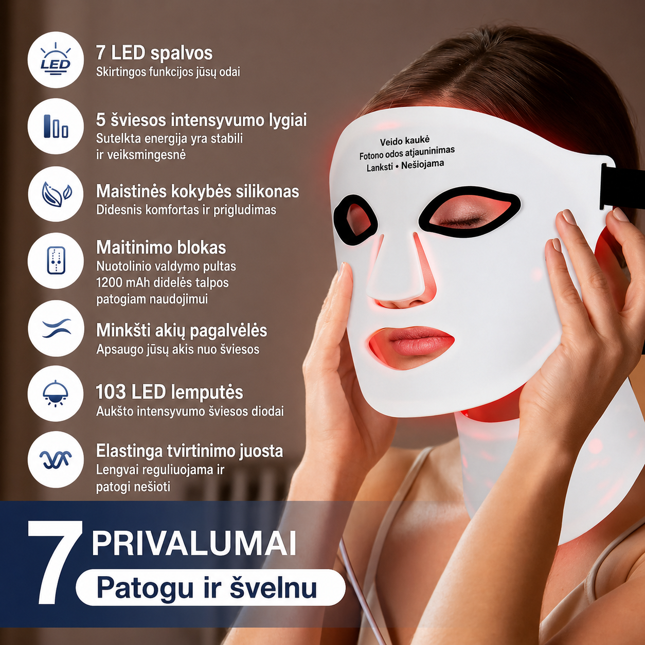 Silikona LED maska sejai un kaklam