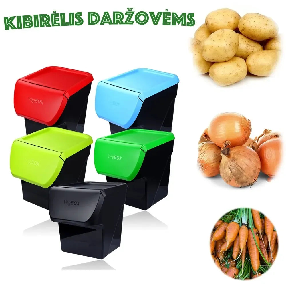 Trijų daržovių laikymo kibirėlių rinkinys, plastikiniai konteineriai, puikiai organizuoti šviežioms daržovėms laikyti