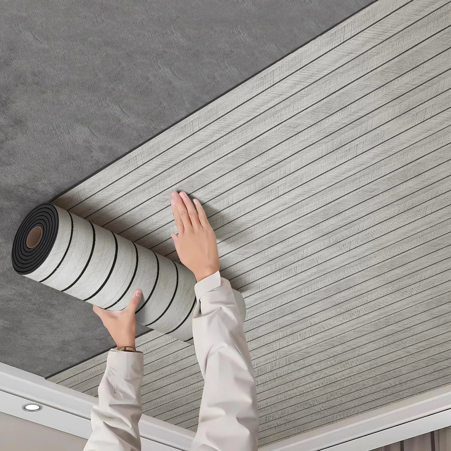 3D dekoratyvinė lipni sienų panelė – pilka medžio imitacija 300 x 45 cm