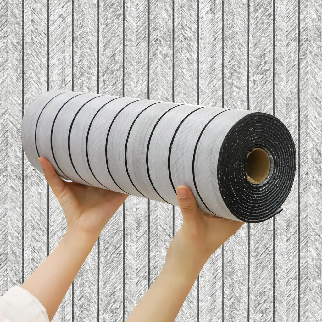 3D dekoratyvinė lipni sienų panelė – pilka medžio imitacija 300 x 45 cm