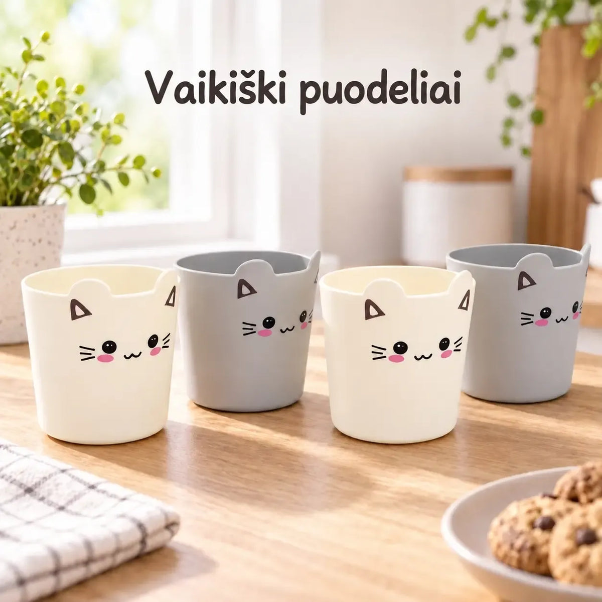 Keturi plastikiniai indeliai smulkmenoms, skirti saugiai laikyti ir tvarkyti smulkius daiktus namuose ar biure.