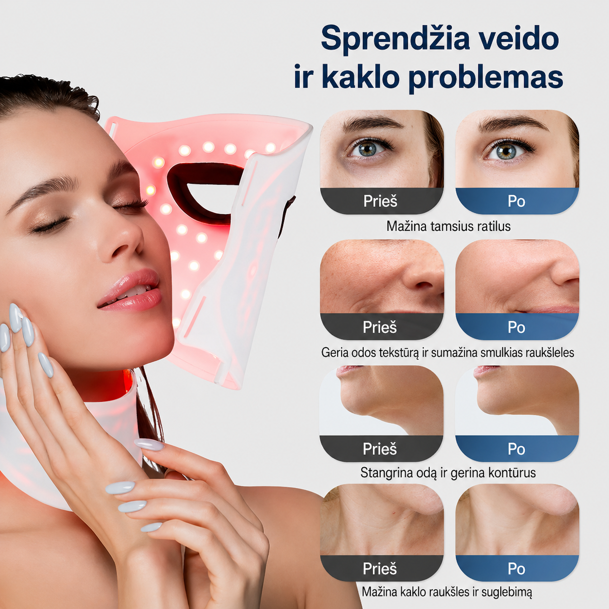 Silikona LED maska sejai un kaklam