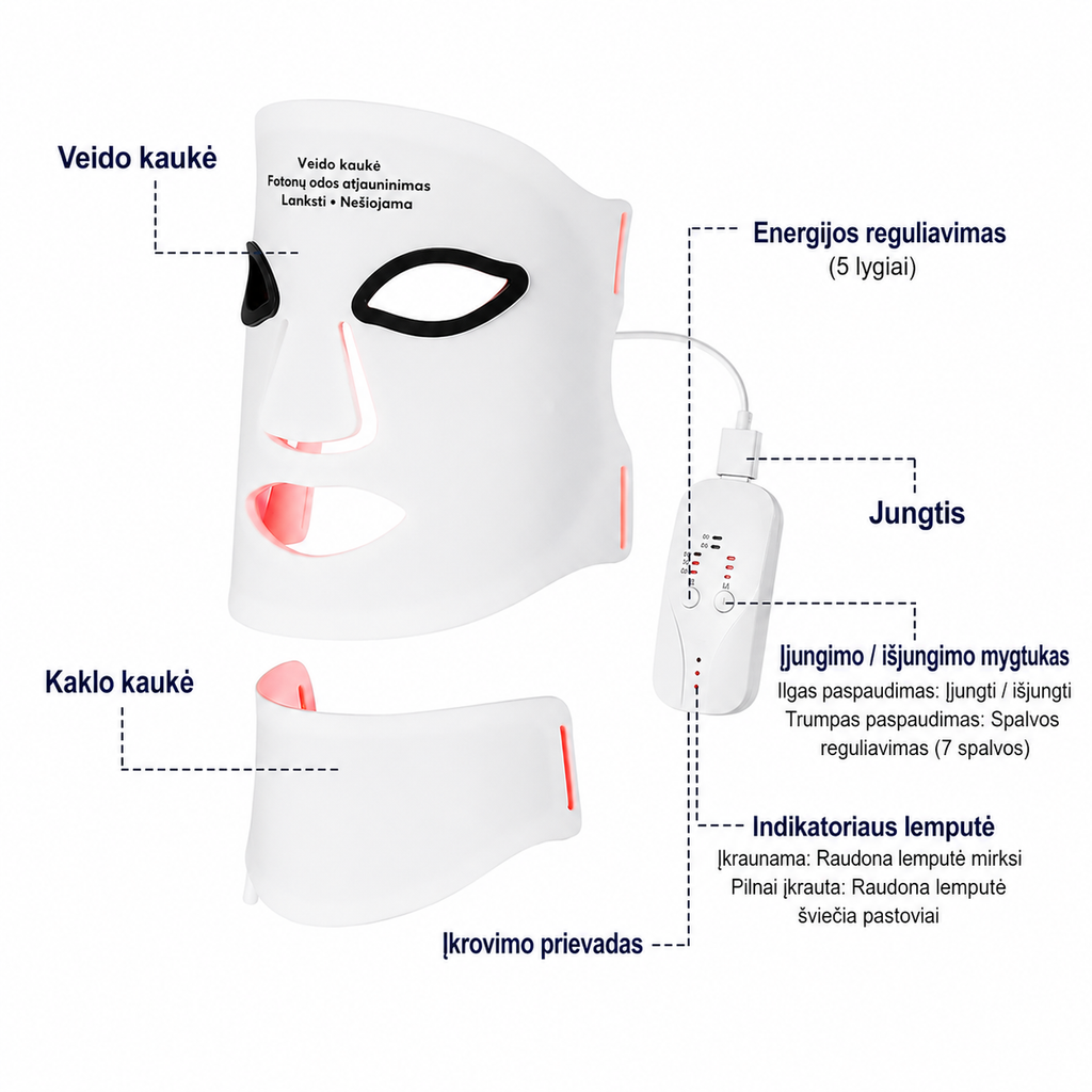 Silikona LED maska sejai un kaklam