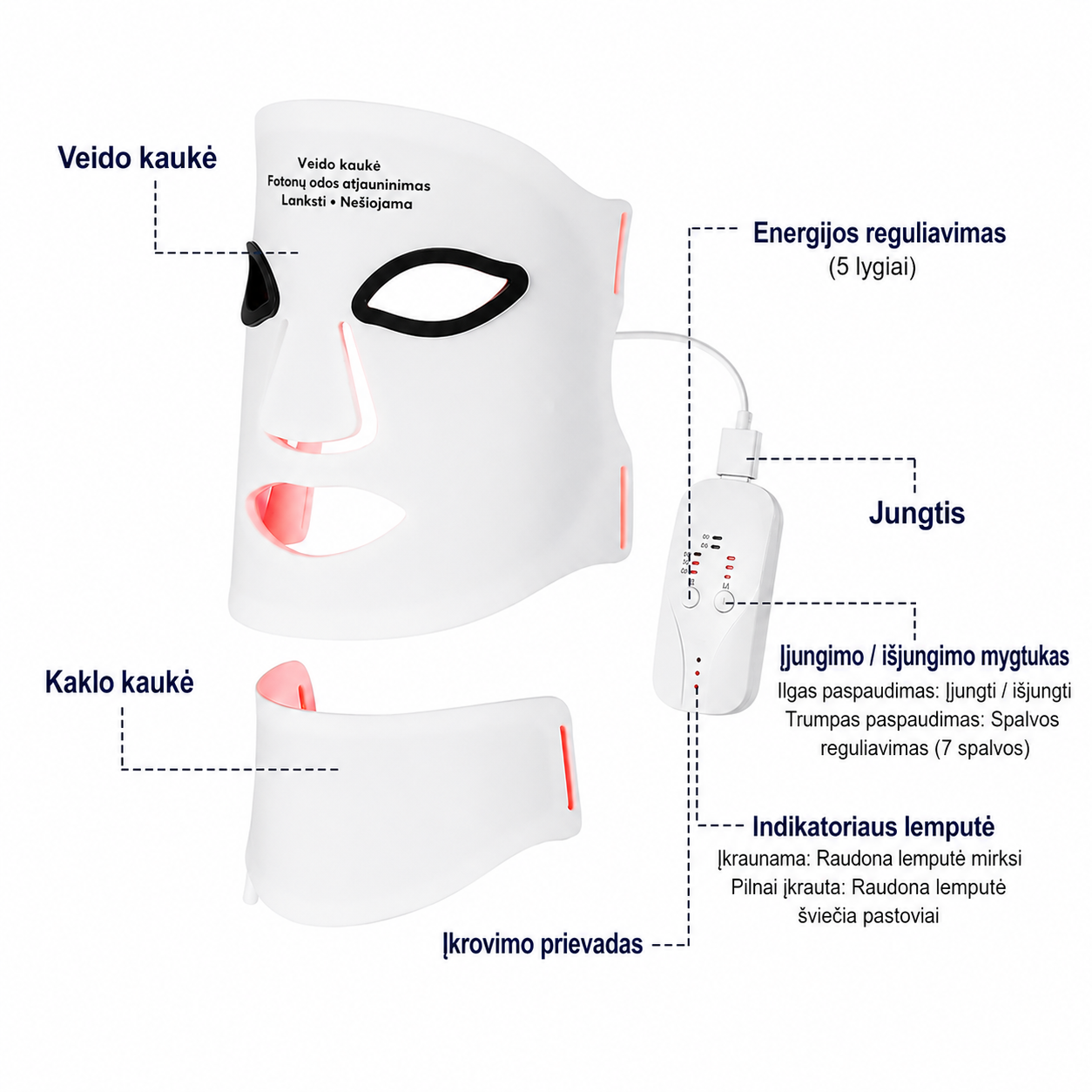 Silikona LED maska sejai un kaklam
