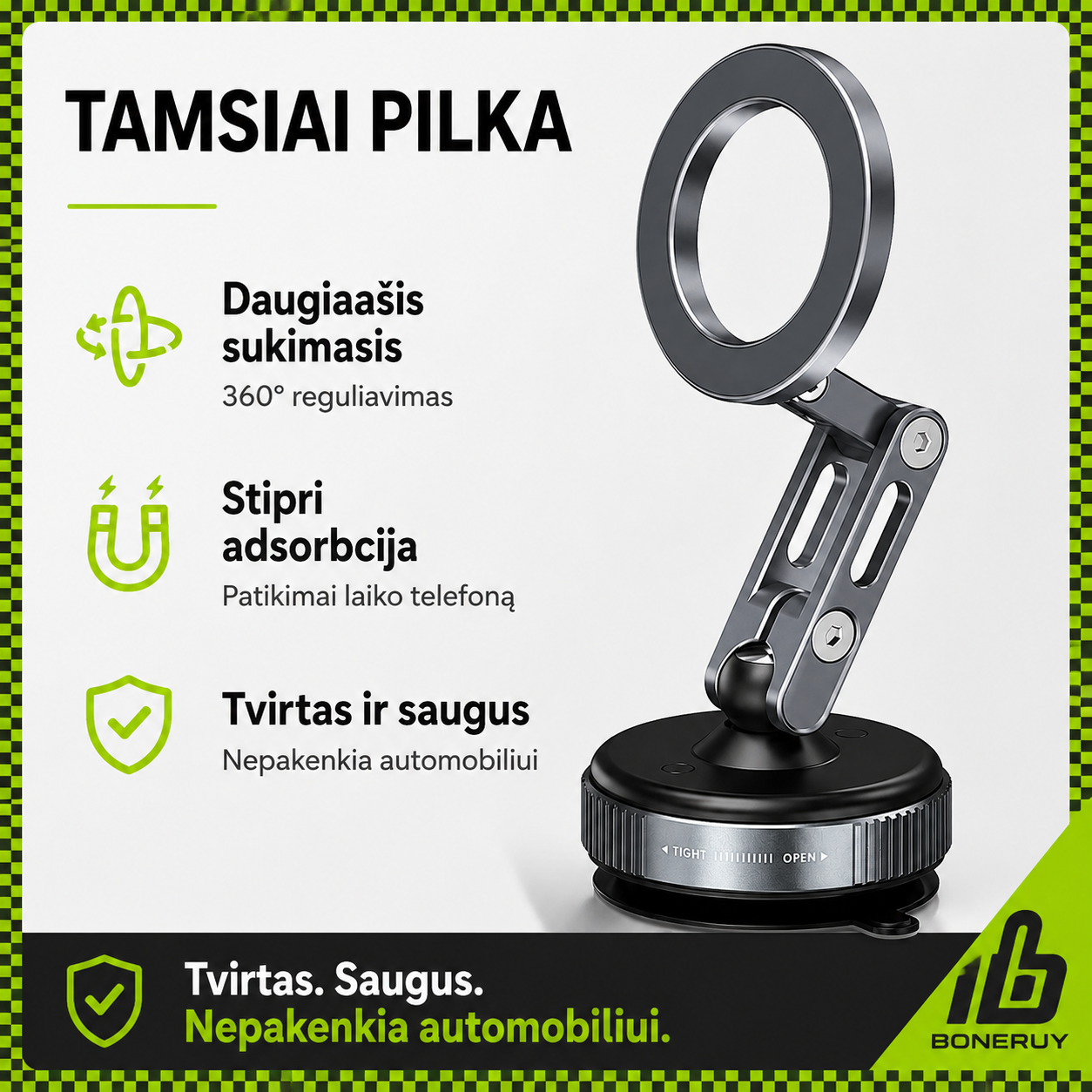 Magnētiskais tālruņa turētājs ar vakuuma stiprinājumu