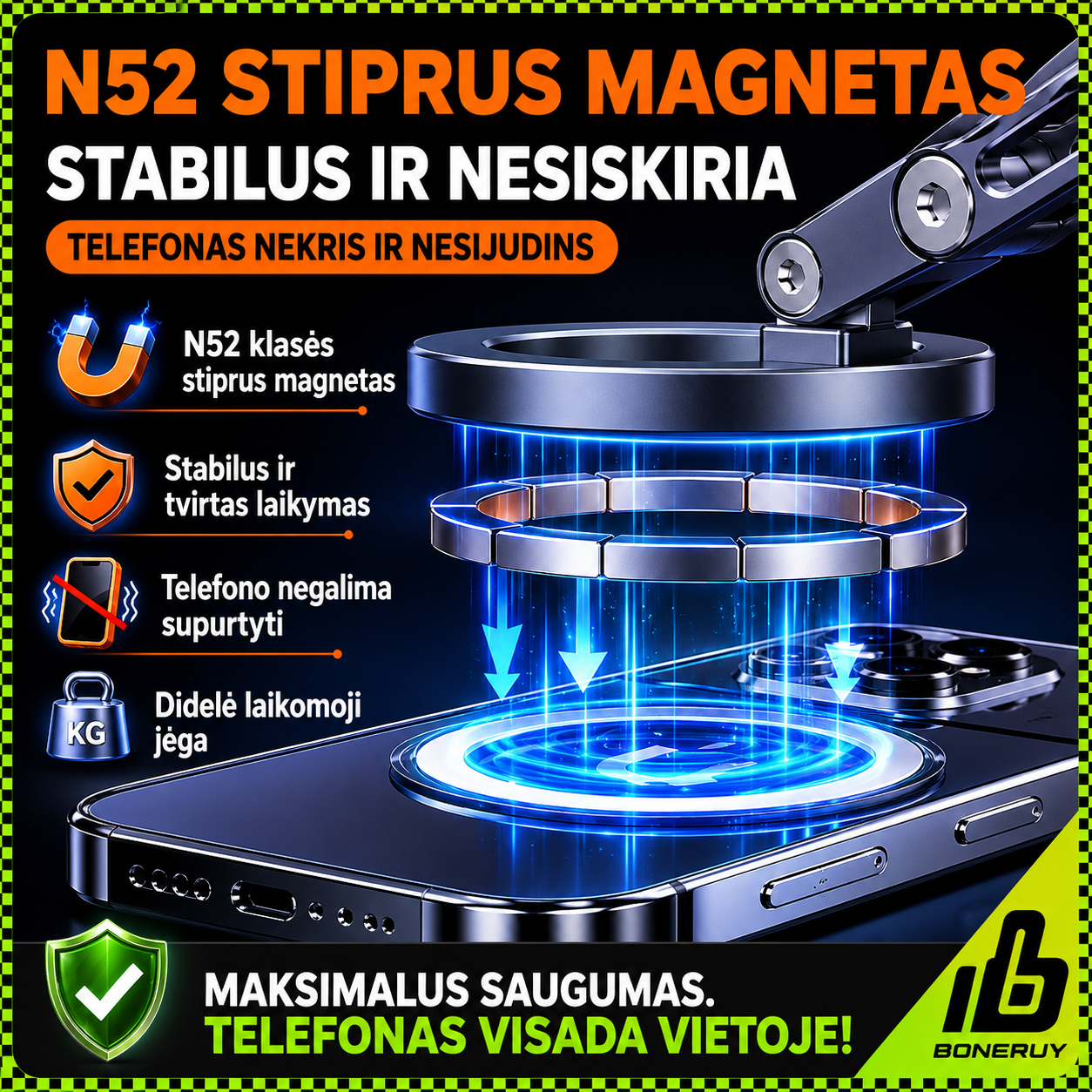 Magnētiskais tālruņa turētājs ar vakuuma stiprinājumu