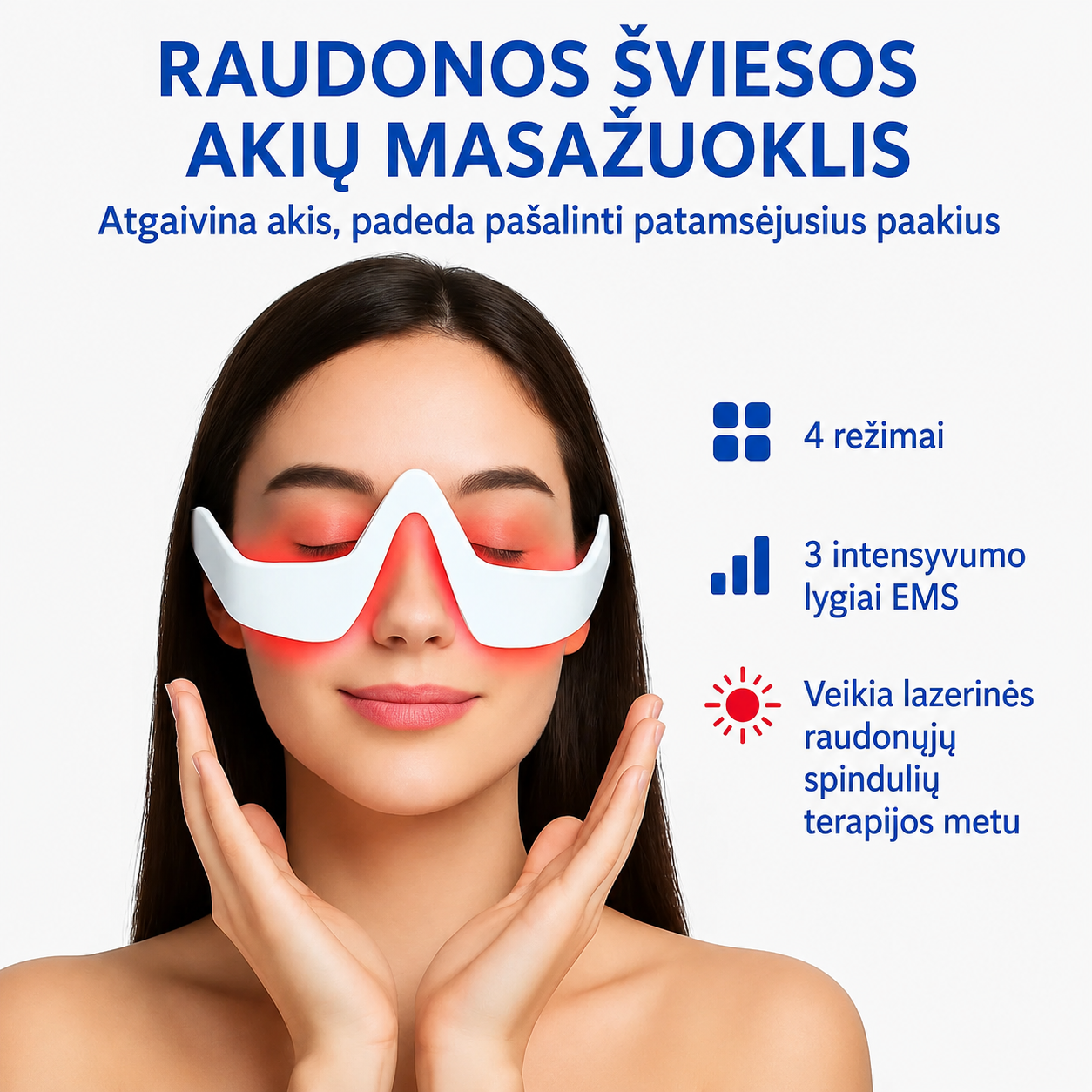 Sarkanās gaismas terapijas brilles maisiņu samazināšanai zem acīm