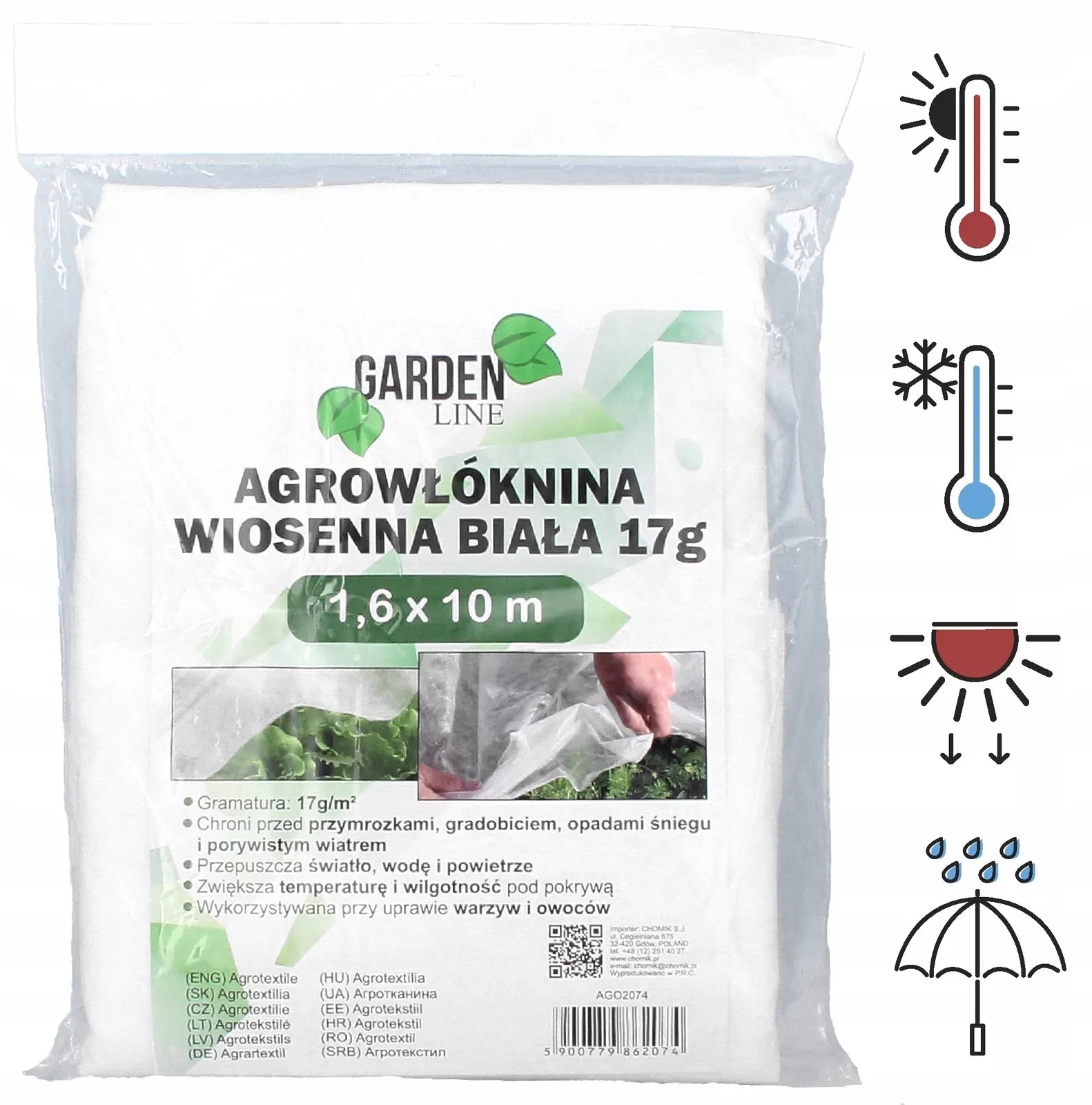 Agroplėvelė 1,6 x 10 m pavasarinė balta 17 g/m²