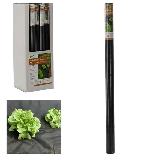 Juoda agroplėvelė nuo piktžolių, 1x10 m, 50 g/m², žaliai juodas audinys, apsaugo nuo piktžolių sodo ar daržo vietose.