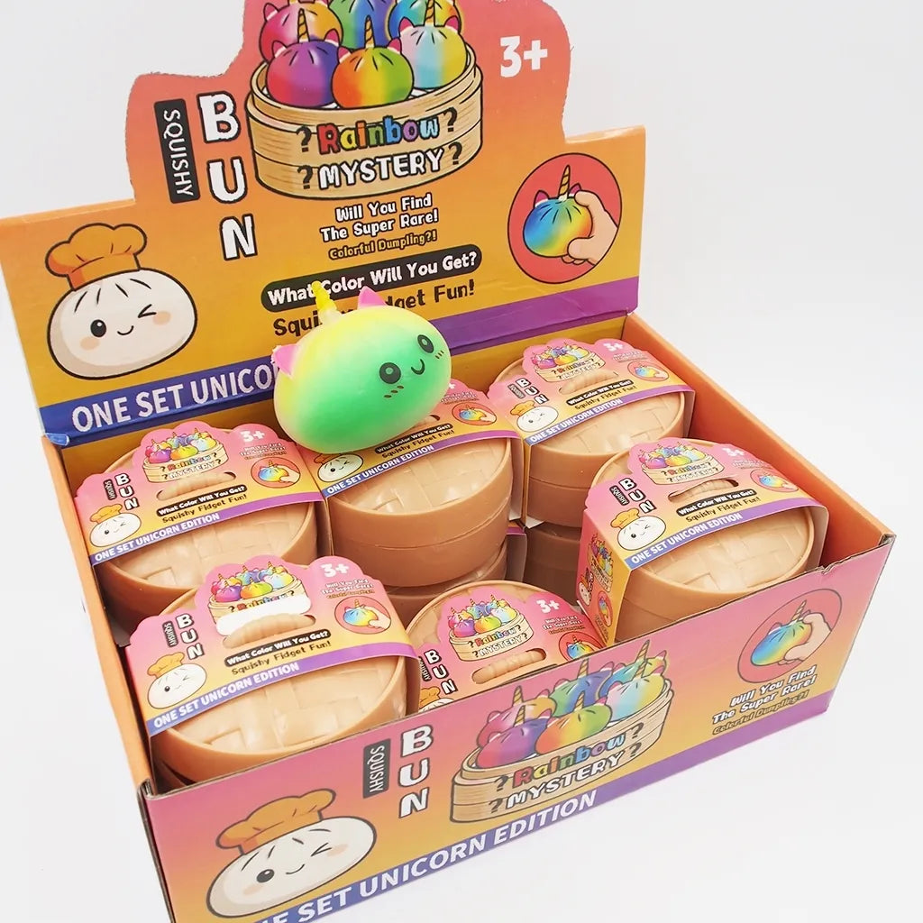 Antistresinis kamuoliukas „Vienaragio bandelė“ (Unicorn Squishy Bun)
