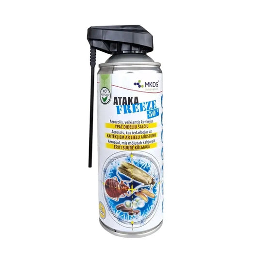 Šalčio aerozolis ATAKA FREEZE -50°C vabzdžių naikinimui, 400 ml, su purkštuvu, skirtas efektyviam vabzdžių naikinimui.