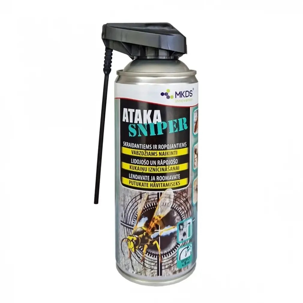 Ataka Sniper insekticidas 400 ml, veiksmingai naikina skraidančius ir ropojančius vabzdžius, purškimo butelis.
