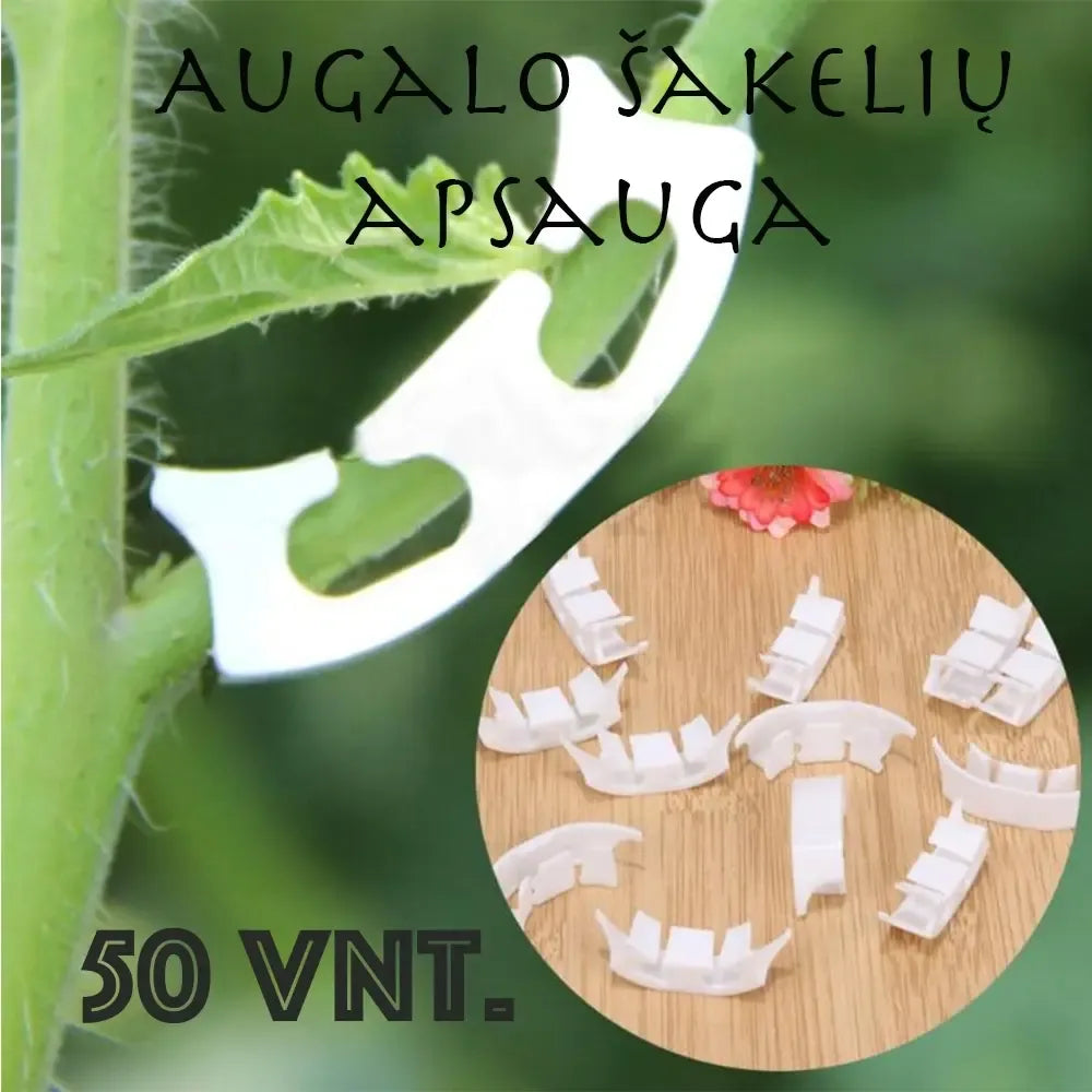Augalo šakelių laikikliai, 50 vnt., plastikiniai ir universalūs, tinkami augalų apsaugai ir stabilumui sodinant.