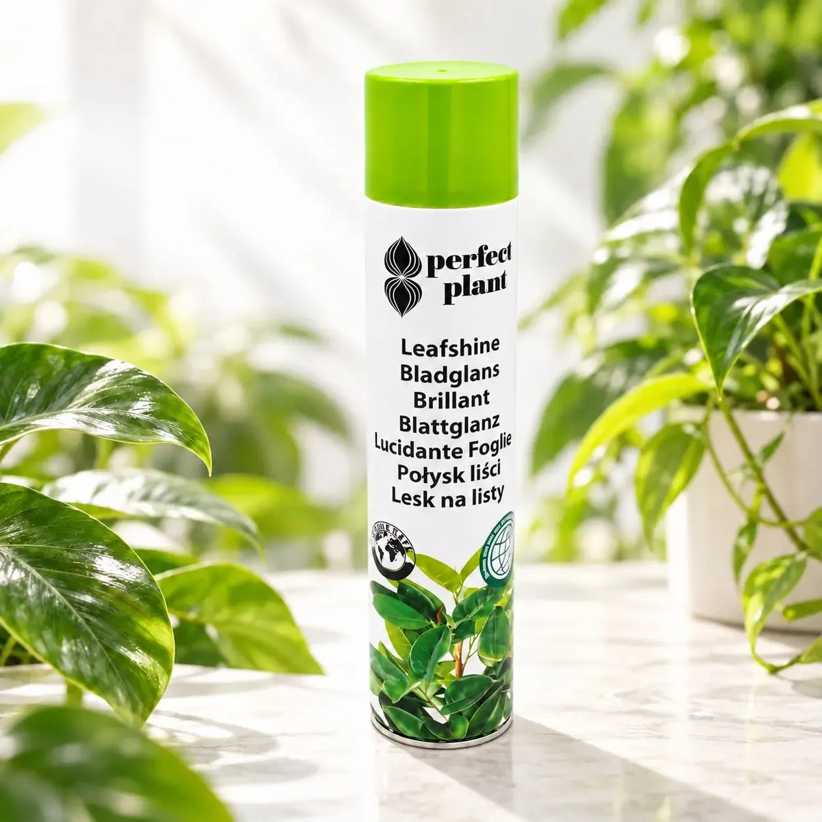 Augalų lapų blizgiklis „Perfect Plant“ 750 ml, skaidrus skystis, naudojamas augalų lapų blizgesiui ir švarai.